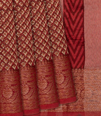 Red Chanderi Cotton Saree Printed With Floral Motifs-Red