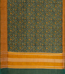 Green Chanderi Cotton Saree Printed With Floral Motifs-Green