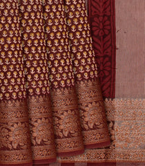 Maroon Chanderi Cotton Saree Printed With Floral Motifs-Maroon