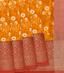 Orange Chanderi Cotton Saree Printed With Floral Motifs-Orange