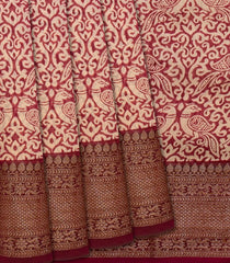 Magenta Chanderi Cotton Saree Printed With Peacock Motifs-Magenta