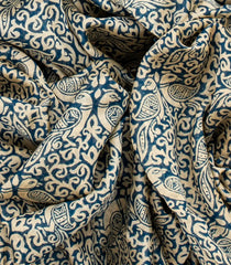 Blue Chanderi Cotton Saree Printed With Peacock Motifs-Blue