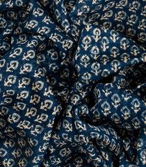 Indigo Chanderi Cotton Saree Printed With Floral Motifs-Ink Blue