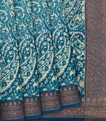 Blue Chanderi Cotton Saree Printed With Paisley Motifs-Blue