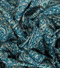 Blue Chanderi Cotton Saree Printed With Paisley Motifs-Blue