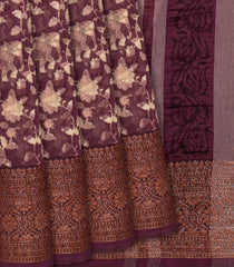 Burgundy Chanderi Cotton Saree Printed With Elephant Motifs-Burgundy