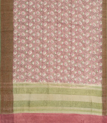 Baby Pink Chanderi Cotton Saree Printed With Floral Vine Motifs-Baby Pink