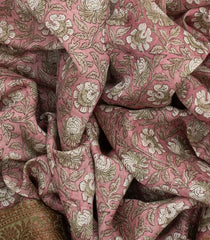 Baby Pink Chanderi Cotton Saree Printed With Floral Vine Motifs-Baby Pink