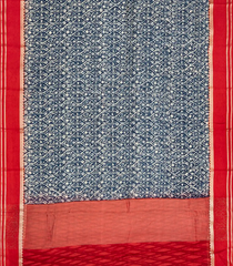 Blue Chanderi Cotton Saree With Printed Jaal & Contrast Border-Blue