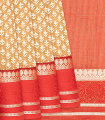 Taupe Chanderi Cotton Saree With Printed floral Motifs & Contrast Border-Taupe