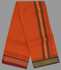 Rust 9 x 5  Cotton Dhoti with Contrast Border-Rust