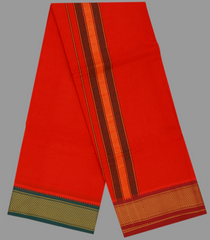 Red 9 x 5  Cotton Dhoti with Contrast Border-Red