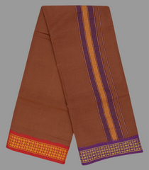 Brown 9 x 5  Cotton Dhoti with Contrast Border-Brown