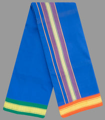 Blue 9 X 5 Cotton Dhoti With Contrast Border-Blue