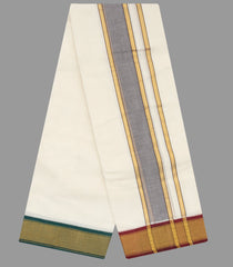 Cream 9 x 5 - 13 kan Handwoven Cotton Dhoti with Mayil Kan Border-Cream