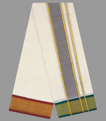 Cream 9 x 5 - 13  kan Handwoven Cotton Dhoti with Mayil Kan Korvai Border-Cream