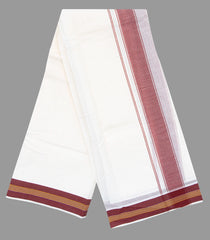 Cream 9 X 5 Cotton Dhoti With Crimson Border-Cream