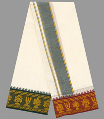 Cream 9 x 5 Cotton Dhoti with Fancy Border -Cream