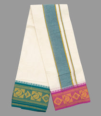 Cream 10 x 6 Cotton Dhoti with Fancy Border-Cream