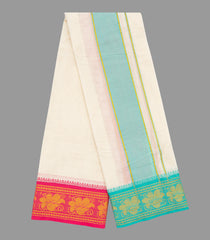 Cream 10 x 6 Cotton Dhoti with Fancy Border-Cream