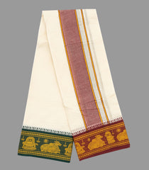 Cream 10 x 6 Cotton Dhoti with Fancy Border-Cream