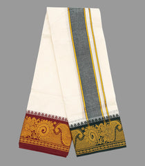 Cream 9 x 5 Cotton Dhoti with Fancy Border -Cream