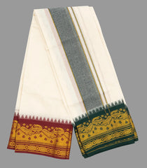 Cream 9 x 5 Cotton Dhoti with Fancy Border -Cream