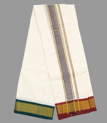 Cream 9 x 5 - 11 kan Handwoven Cotton Dhoti with Mayil Kan Korvai Border-Cream