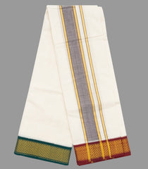 Cream 10 x 6 - 13 kan Handwoven Cotton Dhoti with Mayil Kan Korvai Border-Cream