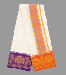 Cream 10 x 6 Cotton Dhoti with Fancy Border -Cream