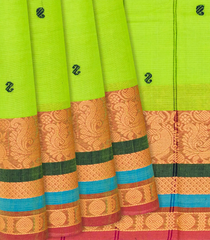 Neon Green Chettinad Cotton Saree With Mango Motifs-Neon Green