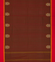 Brown Handloom Chettinad Cotton Saree With animal Motifs-Brown