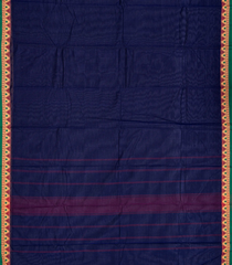 Dark Blue Handloom Chettinad Plain Cotton Saree With Kamalam Motifs-Dark Blue