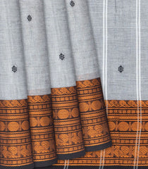 Grey Handloom Chettinad Cotton Saree With Floral Butta-Grey