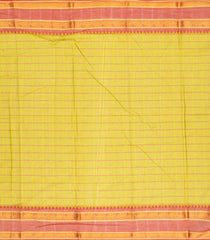 Lemon Green Handloom Chettinad Cotton Saree With Temple Border And Checks-Lime Green