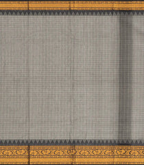 Grey Handloom Chettinad Cotton Saree With Temple Border And Checks-Grey