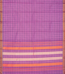 Dusty Pink Handloom Chettinad Cotton Saree With Checks-Dusty Pink