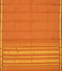 Orange Handloom Chettinad Cotton Saree With Checks-Orange