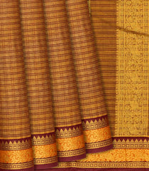 Dark Beige Handloom Chettinad Cotton Saree With Checks-Beige