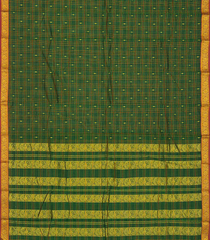 Green Handloom Chettinad Cotton Saree With Checks & Buttas-Green