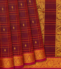 Crimson Handloom Chettinad Cotton Saree With Checks & Buttas-Crimson