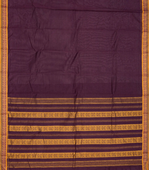 Maroon Handloom Chettinad Plain Cotton Saree With Mango Motifs In Border-Maroon