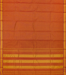 Orange Handloom Chettinad Cotton Saree With Stripes-Orange