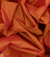 Orange Handloom Chettinad Cotton Saree With Stripes-Orange