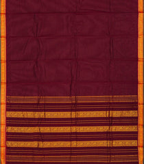 Maroon Handloom Chettinad Plain Cotton Saree With Elephant Motifs In Border-Maroon