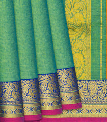 Aquamarine Handloom Chettinad Plain Cotton Saree With Annam Motifs In Border-Aquamarine