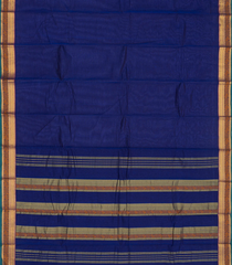 Dark Blue Handloom Chettinad Plain Cotton Saree With Annam Motifs In Border-Dark Blue