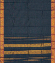 Navy Blue Handloom Chettinad Cotton Saree With Stripes-Navy Blue