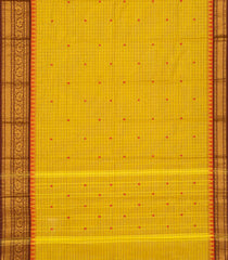 Lemon Yellow Handloom Chettinad Cotton Saree With Checks & Buttas-Lime Yellow