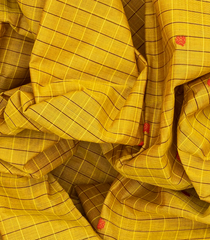 Lemon Yellow Handloom Chettinad Cotton Saree With Checks & Buttas-Lime Yellow